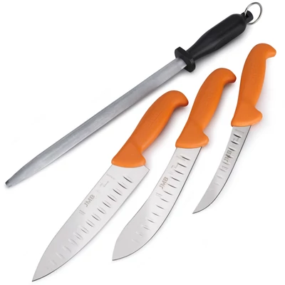 JMB Késkészlet, 3 db-os, professzionális (svéd Sandvik acél), könnyített pengével + TAIDEA fenőacél (Ovális - 30 cm) JMB Késkészlet, 3 db-os, professzionális (svéd Sandvik acél), könnyített pengével + TAIDEA fenőacél (Ovális - 30 cm)