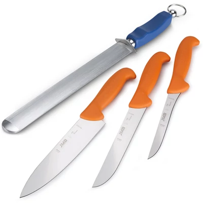 JMB Késkészlet, 3 db-os, professzionális (svéd Sandvik acél) + TAIDEA fenőacél (Lapos - 30 cm) JMB Késkészlet, 3 db-os, professzionális (svéd Sandvik acél) + TAIDEA fenőacél (Lapos - 30 cm)