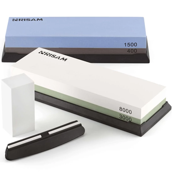 RISAM Fenőkő készlet | EXPERT TOP | #400/1500 + #3000/8000 | 2 db kombinált fenőkő + Tisztítókő + Élszögtartó